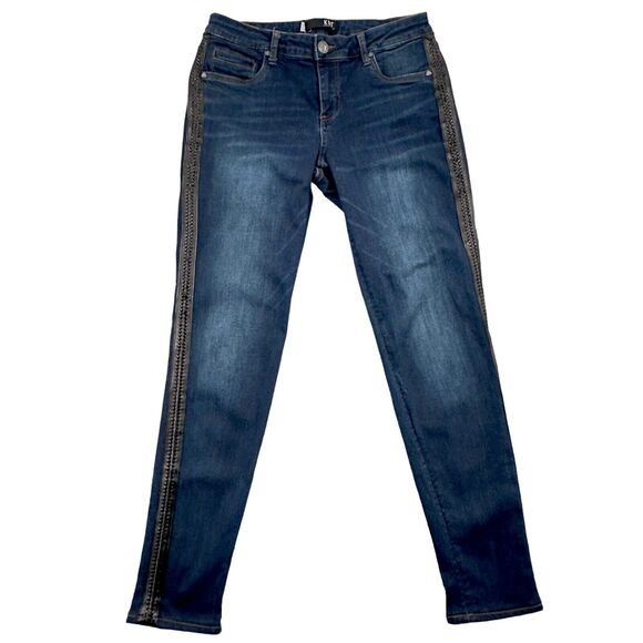 Kut from the Kloth Diana Skinny Jeans Womens Size 6 Dark Wash Black Leather Trim - Picture 1 of 12